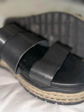 MIA Black Leather Espadrille-Style Platform Sandals